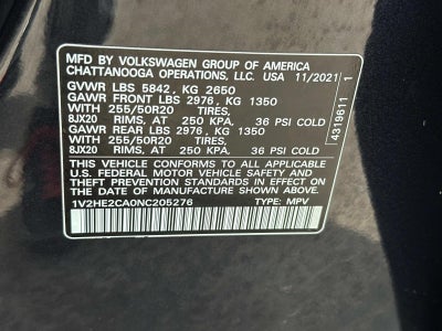2022 Volkswagen Atlas Cross Sport 3.6L V6 SE w/Technology 4MOTION