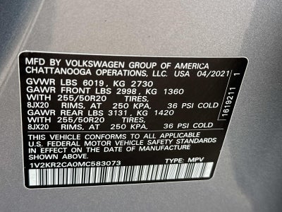 2021 Volkswagen Atlas 3.6L V6 SE w/Technology 4MOTION *Ltd Avail*