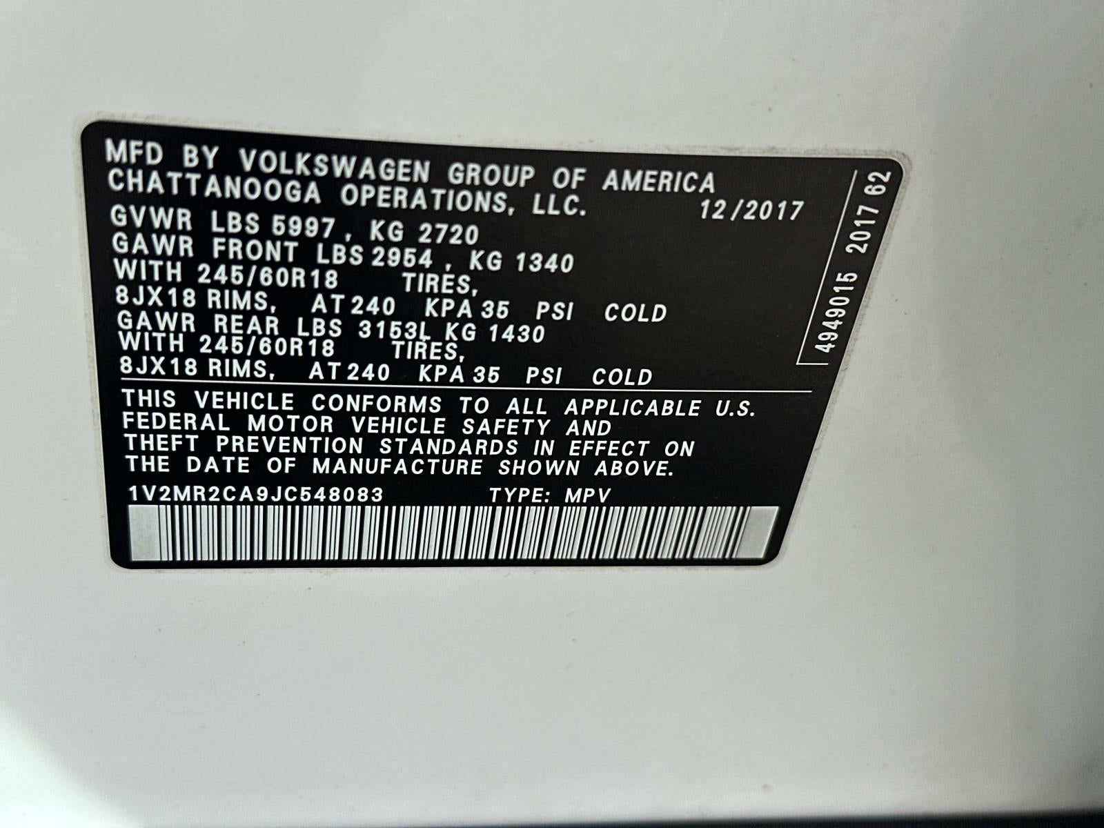 2018 Volkswagen Atlas 3.6L V6 SEL 4MOTION