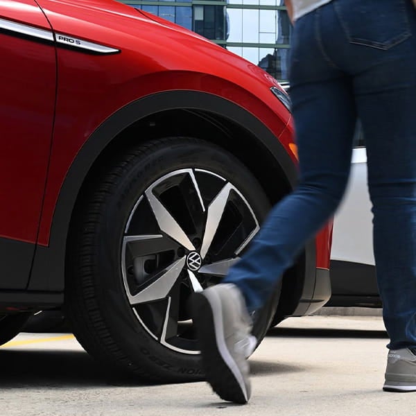 Close-up of a Volkswagen during a vehicle walkaround at Mike Savoie Volkswagen